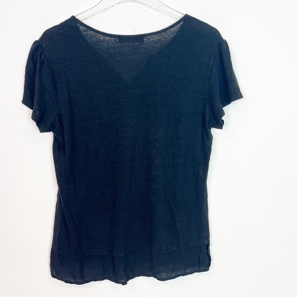 SANCTUARY BLACK SPLIT NECK CAP SLEEVE CONTRAST HEM T-SHIRT WOMENS SZ LARGE - Picture 2 of 6